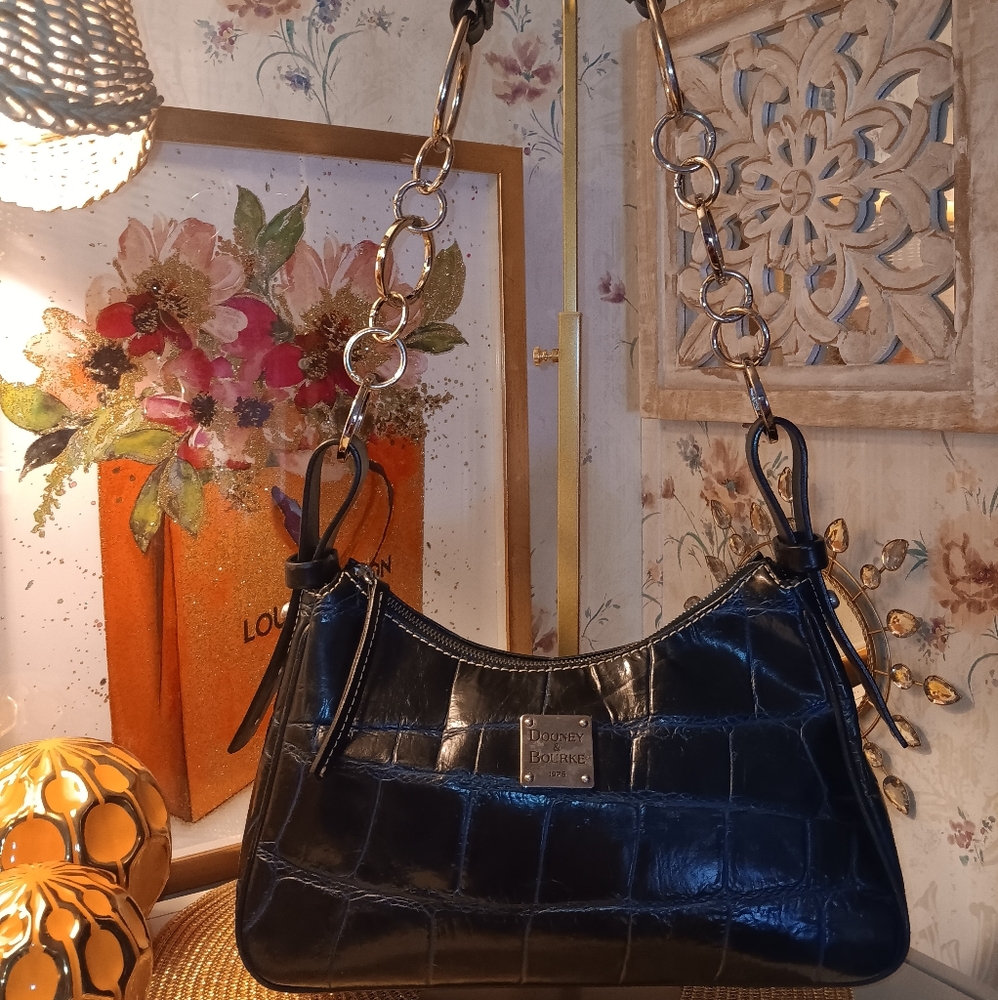 BEAUTIFUL! DOONEY & BOURKE HOBO HANDBAG-DEEP BLUE CROC EMBOSSED